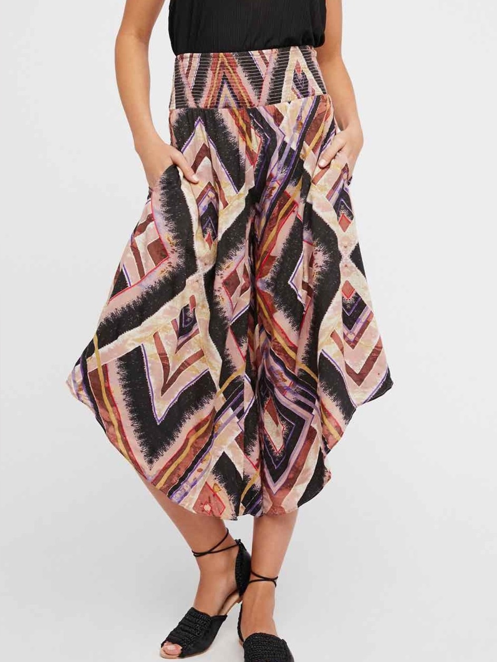 Free People Miranda Pull-On Pants XS Abstract Geometric Wide Leg Boho